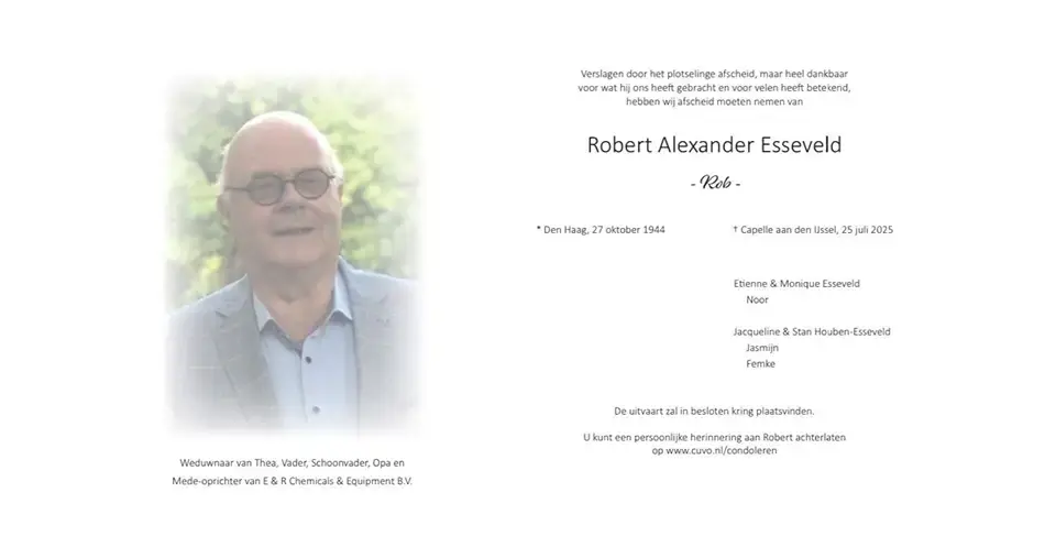 Overzicht rouwkaart robert a e nieuws erwebsite